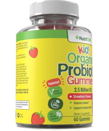 NutriONN Organic Kids Probiotic Gummies - USDA Organic Chewable Probiotics for Kids - 60 Delicious Gummies - Child Digestive Immune Support & Gut Health Supplement - Vegan & Non-GMO - Buy Online on GoSupps.com