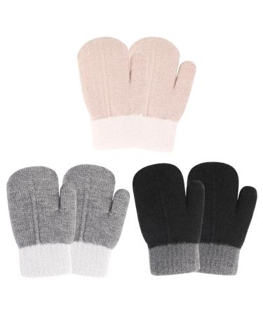 QKURT 3 Pairs Toddler Mittens Lined Fleece Thermal Mittens Kids Knitted Gloves Children Magic Mittens Baby Winter Warm Mittens Kids Gloves for 3 5 Years Old Baby Girls Boys