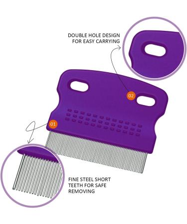 2-Pack Flea & Tear Stain Remover Comb for Dogs & Cats | Safe Stainless Steel Pet Care Tool | Removes Lice Knots & Dirt (Purple) - Buy Online on GoSupps.com