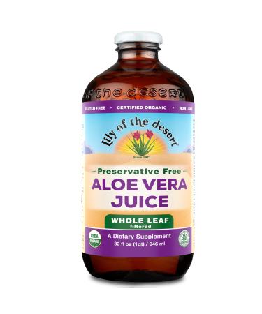 Lily Of The Desert Aloe Vera Juice Drink, Whole Leaf, Preservative Free, Vegan Dietary & Immune Support, Gluten Free Liquid Digestive Aid, No Water Added, 32 Fl Oz