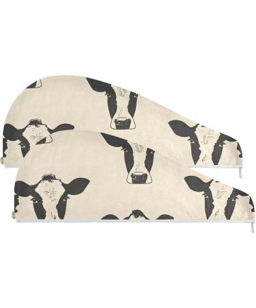 Super Absorbent Cow Heads Hair Towel 2 Pack - Quick Dry Hair Turbans with Button Twisty Wrap for Women & Girls - Perfect for International Shipping - Buy Online on GoSupps.com