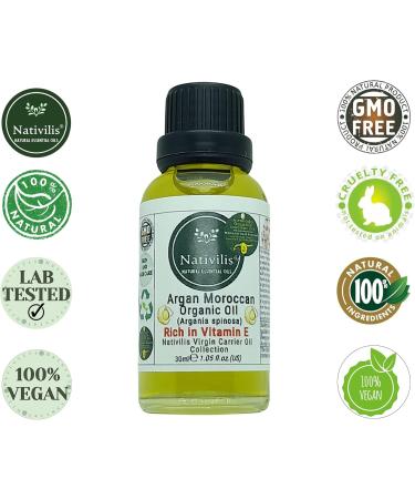 Nativilis Organic Argan Oil Moroccan (Argania spinosa) Hair Face & Skin - Natural Cold Pressed Carrier Oil - Pure & Natural Anti-Ageing Antioxidant Vegan No GMO - Rich in Vitamin E Copaiba - Buy Online on GoSupps.com