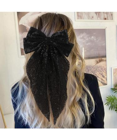2Pcs Glitter Layered Hair Bows 8 Inch Barrette Hair Clip for Women Girls - Black+Red - Buy Online on GoSupps.com