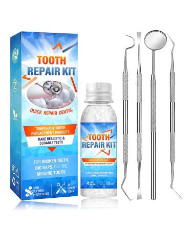 Tooth Filling Repair Kit Temporary Tooth Filling Kit with 4 Professional Tools Teeth Repair Kit with False Teeth for Tooth Replacement Tooth Repair Granules for Missing (Tooth Filling Kit)