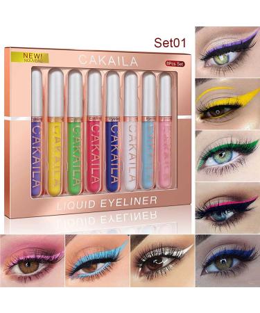 8-Piece Colorful Liquid Eyeliner Set | Waterproof & Long Lasting | Party Festival Makeup Kit - White, Blue, Purple | Delineador De Colores Para Ojos - Buy Online on GoSupps.com