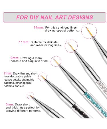 Sularpek 5 Pcs Double Ended Nail Art Brushes Set | Liner Brushes, Dotting Tools & Painted Pen for DIY Nail Designs - Buy Online on GoSupps.com