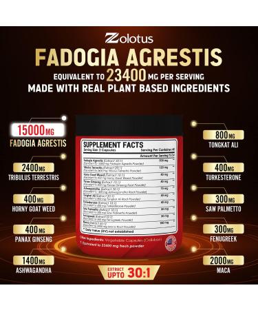23400mg Fadogia Agrestis 10 in 1 Supplement with Maca, Tribulus, Horny Goat Weed - Energy & Stamina Booster for Men & Women - Buy Online on GoSupps.com