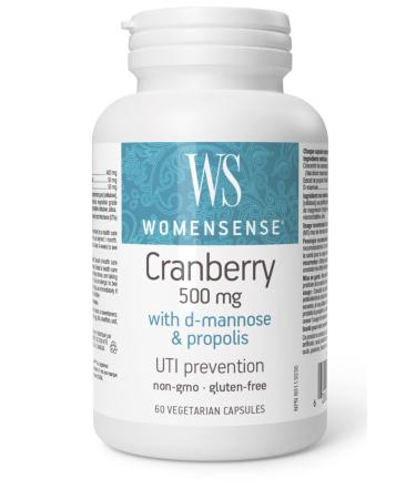WomenSense - Cranberry Extract with D-Mannose and Propolis 500mg 60 Vegetarian Capsules Helps support UTI prevention Equivalent of 14 400mg of fresh cranberry fruit per pill.