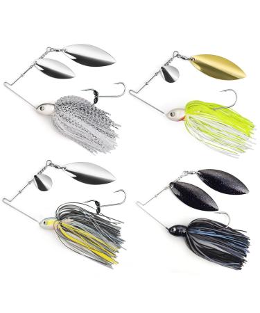 MadBite Spinnerbait Fishing Lures 4 pc Multi-Color Kits & 2 pc Kits Colorado & Willow Blades Includes Needle Point Stinger Hooks Available in 3/8 oz 1/2 oz and 5/8 oz Storage Box A:4 Pack(3/8oz) - 4 Colors - Double Willow / Colorado&Willow