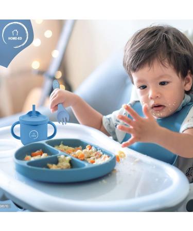 Home-Ed Baby Weaning Set: 9-Piece Baby Food Set with Suction Bowl, Plates, Spoon, and Bibs - Blue - Buy Online on GoSupps.com