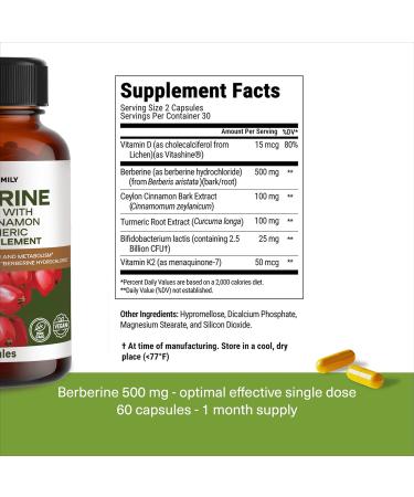 Berberine Supplement 500mg with Probiotics Vitamins D and K - 1 Month Supply Ultra Berberine - 60 Capsules - 500 mg for Weight Balance, Gut Health - Berberine with Ceylon Cinnamon - 1 pack - Buy Online on GoSupps.com