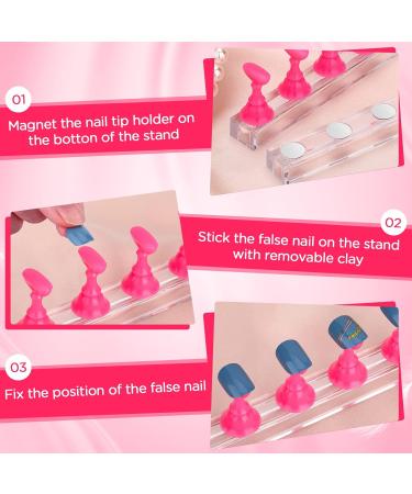 PROUSKY 2 Set Nail Display Stand Fingernail DIY Nail Art Display Nail Tip Practice Holder Magnetic for False Nail Tip Manicure Tool Home and Art Salon Use Magnetic Nail Practice Base (Rose Red) - Buy Online on GoSupps.com