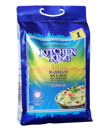 Kitchen King Basmati Rice - World's Longest Rice - NON-GMO Aged Rice - Always Fluffy - Resealable - Doesnt Stick After Cooking! - 10 LB Bag 10 Pound (Pack of 1)