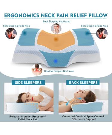 Orthopedic Cooling Memory Foam Neck Pillow for Pain Relief - Washable Cover, Standard Size - Ideal for Side, Back, Stomach Sleepers [US Patent Design] - Buy Online on GoSupps.com