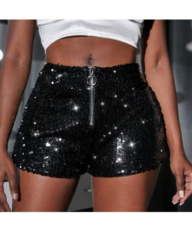 Shop Duohropke Women s Metallic Hot Pants - High Waist Sequin Glitter Shorts for Dance Disco & Carnival | Stylish Black Costume Shorts - Buy Online on GoSupps.com