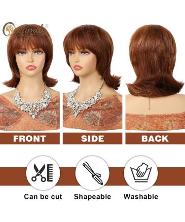 Creamily Short Wig for Women - Pixie Cut Shaggy Layered Rocker Wig with Bangs in Auburn Strawberry Blonde - Buy Online on GoSupps.com