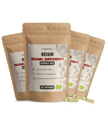 Cupplement - 4 Sachets of Reishi Extract Capsules 60 Pcs - Extract 20:1 - Free Pill Box - Organic - 400 MG Per Capsule - Powder Free - Supplement - Superfood - Mushroom - Mushroom