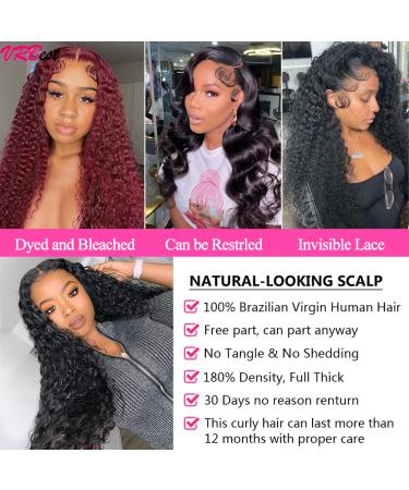 VRBest 24 Inch Deep Wave HD Transparent Lace Front Wig 180% Density | Pre Plucked Wet & Wavy Human Hair Wigs for Black Women - Buy Online on GoSupps.com