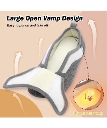 BARERUN Wide House Slippers for Women & Men - Adjustable Comfy Diabetic Shoes for Arthritis Edema & Neuropathy - Warm Fuzzy Slip-On Socks in Grey (10.5-11 Women/9-9.5 Men - Buy Online on GoSupps.com