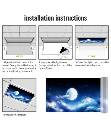 Night Sky Ceiling Light Cover - Dark Blue Fluorescent Film for Stars & Clouds Reduces Eyestrain & Headaches - 2x4 ft Skylight Solution - Buy Online on GoSupps.com
