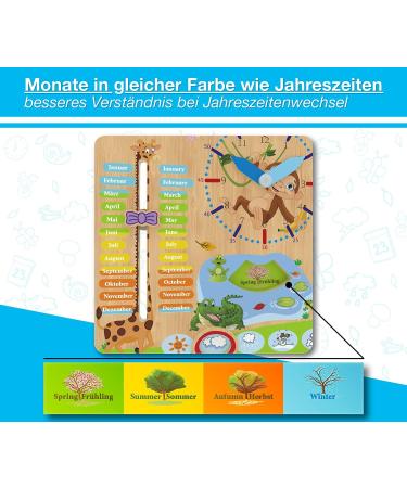 Woodywood Calendar Watch for Children - Bilingual Montessori Learning Clock in Wood - 30x30 cm - Teach Time Date & More Ideal Gift for Kids - Buy Online on GoSupps.com