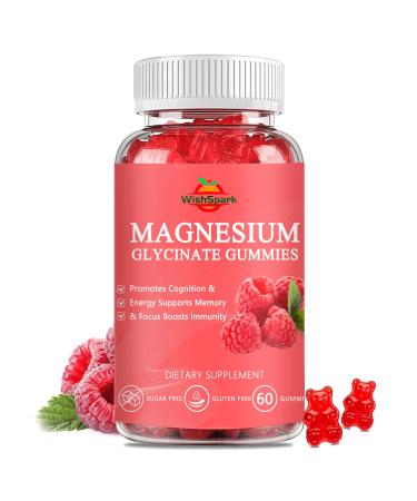 WISHSPARK Magnesium Glycinate Gummies 500mg - Sugar Free Chelated Magnesium Potassium Supplement with Vitamin D B6 CoQ10 for Relaxation Calm Mood & Sleep Support - 60 Raspberry Magnesium Gummies
