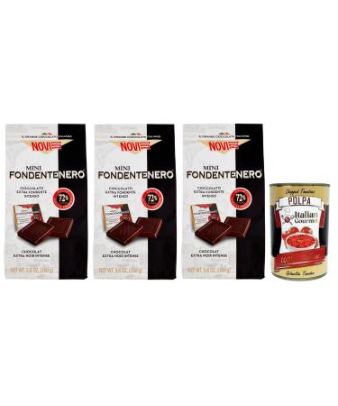 Italian Gourmet E.R. Set of 3 Novi Mini Fondenero - Intense Dark Chocolate - 72% Cocoa - 160g Bag - Italian Polpa di Pomodoro - 400g Box