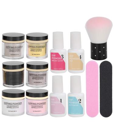 Dip Powder Nail Starter Kit Nail Dipping Powder Set Nail Dip Powder System Starter Kit Nail Art Powder Top Base Coat Gel Dust Brush Manicure Tool Set for Nail Salon Home DIY Gift for Ladies(K1215)