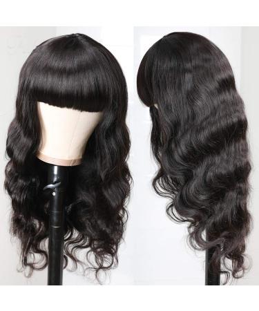 Body Wave Wigs with Bangs - Virgin Brazilian Human Hair - 180% Density None Lace Front Wig for Black Women - Glueless Machine Made (18 inch) - Buy Online on GoSupps.com