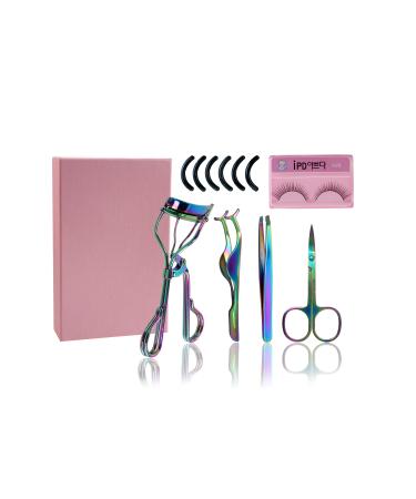 Eyelash Curlers DOA 4Pcs Eyelashes Tool Set - False Eyelashes Applicator- Eyebrow Tweezers- Eyebrow Scissors and 6 Replacement Silicone Refill Pads + 1 Pair of Eyelash Extension (Neon Blue)