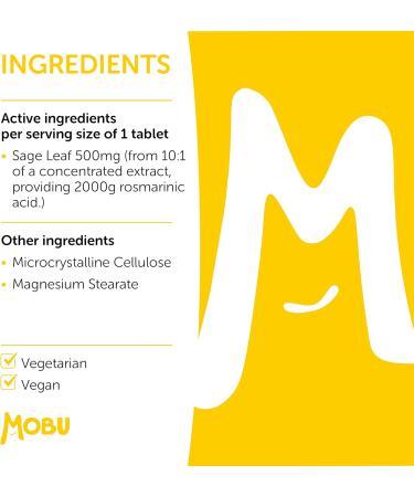 Sage Leaf 500mg 120 Tablets for Menopause Relief | Hot Flushes, Night Sweats & Sleep Support | Vegan UK Made | GMP Approved | MOBU - Buy Online on GoSupps.com