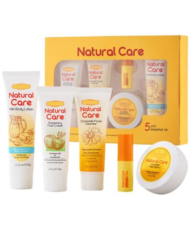 Natural Hydrating Skin Care Gift Set Skin Care Routine Kit Made with Plant Extract with Lip Balm Cleanser Hand Salve Body Lotion Foot Cream Travel Size Skin Care Set for Women Girls