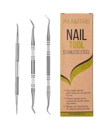 3-Pack Ingrown Toenail File And Lifters, Professional Surgical Stainless Steel Ingrown Toenail Tool- Safe Nail Cleaning Treatment Pedicure Tools Kit Under Sidewall Cleaner Pain Relief Accessories
