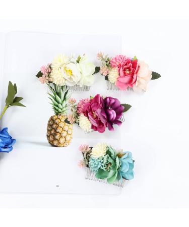 4-Piece Artificial Flower Hair Clips for Women - Metal Slide Feasts with Teeth - Wedding & Vacation Bun Accessories - Buy Online on GoSupps.com