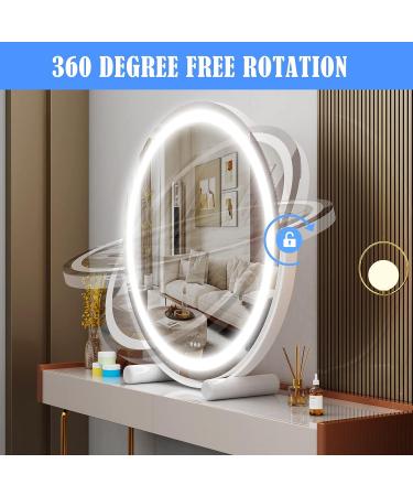Gvnkvn 20 Vanity Mirror with Lights | LED Makeup Mirror | Large Round Lighted Mirror | Smart Touch Control | 3 Colors Dimmable | 360 Rotation | White - Buy Online on GoSupps.com