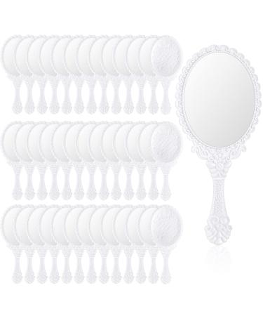 40 Pcs Vintage Handheld Mirror Retro Hand Held Mirror Vintage Hand Mirror Hand Mirrors with Handle Plastic Hand Held Mirrors for Kids Cute Compact Mirror for Girls (White)