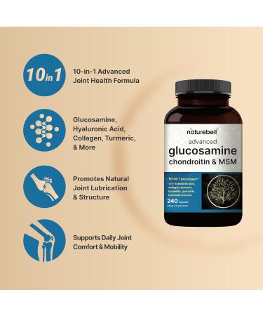 Glucosamine Chondroitin MSM Supplement 240 Capsules | 10-in-1 Joint Supplements for Men & Women with Hyaluronic Acid Collagen Glucosamine Sulfate Turmeric Boswellia & More Non-GMO Glucosamine with Turmeric 240 Count (Pack of 1) - Buy Online on GoSupps.com