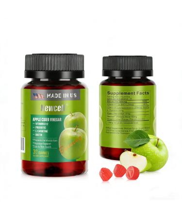 NEWCELL Apple Cider Vinegar Gummies Made in USA with The Mother & B12 - Organic Vegan Non GMO Gluten Supports Gut Health Digestion Energy Levels & Metabolism 30 Gummies