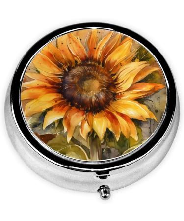 Sunflower Pattern Mini Round Pill Box - 3 Compartment Travel Organizer for Home & Office - Buy Online on GoSupps.com
