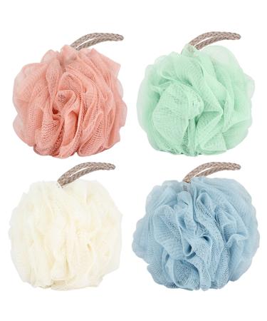 Fu Store Bath Sponges Shower Loofahs 50g Mesh Balls Sponge 4 Solid Colors for Body Wash Bathroom Men Women - 4 Pack Scrubber Cleaning Loofah Bathing Accessories 50g Solid Color