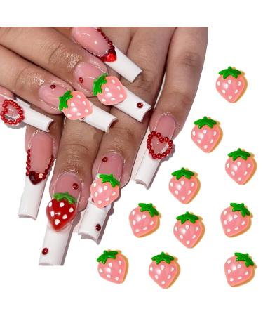 10 PCS 3D Pink Resin Strawberry Nail Charms - Metal Nail Decorations for DIY Crafts and Nail Art