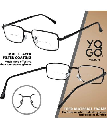 2 Pack Metal Full Rim Bifocal Reading Glasses for Men and Women +1.5 Black/Brown - Buy Online on GoSupps.com