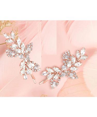 2Pcs Rhinestone Bridal Hair Clips for wedding and party Leaf Wedding Hairpin Bride Crystal Hair Barrette for Girl and Women (Rose Gold) - Buy Online on GoSupps.com