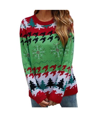 Genetic women Christmas sweater knitting sweater Christmas sweater Christmas motif elk snowflakes print knitted top sweater sweats shirt sweater oversize hoodie women sweatshirt 15-green s