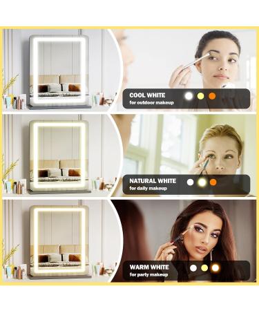 Gvnkvn 18 x 22 Vanity Mirror with Lights | LED Makeup Mirror, Dimmable & Smart Touch, 3 Colors, Lighted Black Mirror - 18W x 22L - Buy Online on GoSupps.com