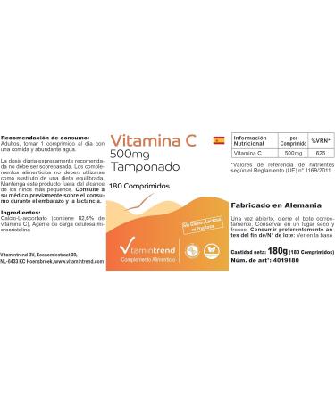 Vitamine C Tamponn e 500mg Facile dig rer - Ascorbate de Calcium 500mg V gan - Boite de 180 comprim s - ! POUR 6 MOIS ! | Vitamintrend  - Buy Online on GoSupps.com