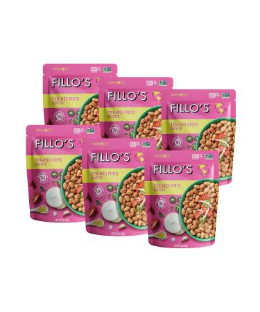 FILLOS Tex Mex Pinto Beans, Ready to Eat Sofrito Beans, 6 Count, 10 Ounces Each, Seasoned with Fresh Vegetables, Microwavable, Non-GMO, Vegan, Plant Protein