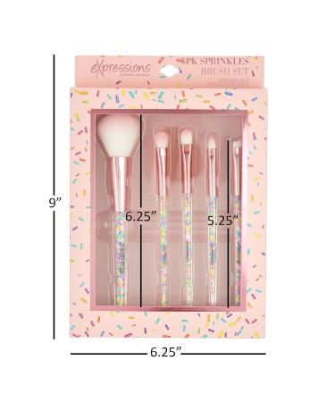 Expressions 5pc Sprinkle Confetti Makeup Brush Set - Pink Rainbow Handles Dense Bristles | Premium Makeup Brushes for Perfect Application - Buy Online on GoSupps.com