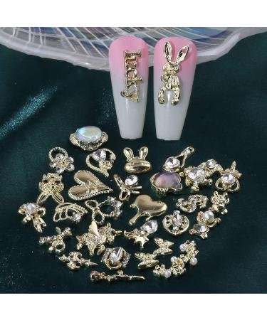 30 Luxury Gold Nail Charms - 3D Zircon Flower Butterfly & Snake Nail Art Accessories for Stunning Manicures - Buy Online on GoSupps.com