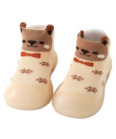 Babyio Baby Sock Shoe - Anti Slip First Walking Toddler Shoes for Boys & Girls - Soft Breathable Cotton Socks - Brown 12-18 Months Brown